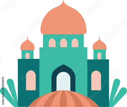 Illustration of an Iconic Indian Building with Simplified Colors and Dome Coloring Page with Dome, Minaret and Islamic Architecture in Flat Style