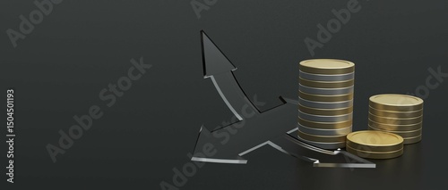 3D Financial profit from stock investment reflects business success, with transparent data, isolated wealth analysis, and growth measured by finance graph performance