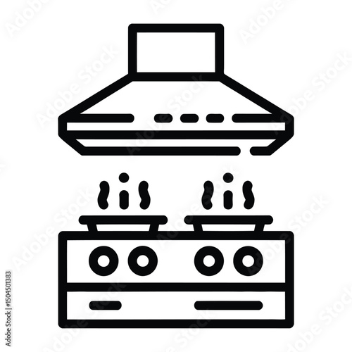 Cooking Range with Hood Icon, Silhouette, Vector, Illustration, Outline, Logo, White Background.