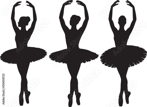 Three ballerinas silhouettes graceful dance poses