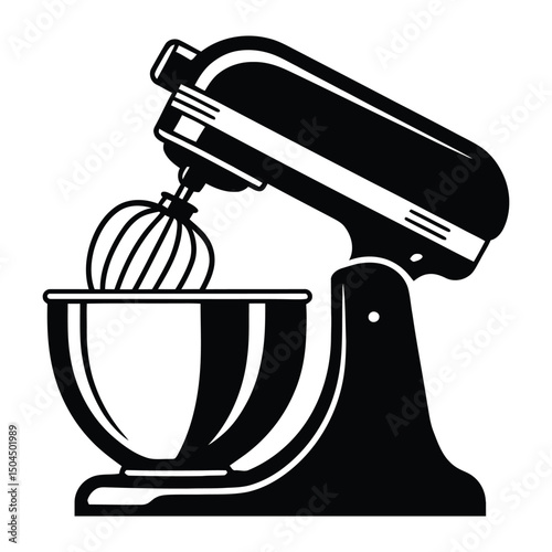 Stand Mixer Icon, Silhouette, Vector, Illustration, Outline, Logo, White Background.