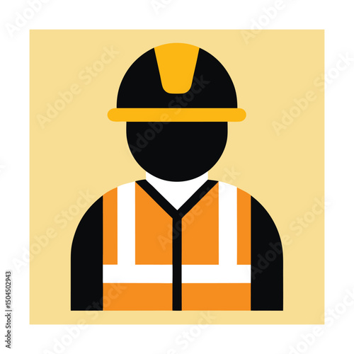 Worker Icon with Safety Helmet and Cone