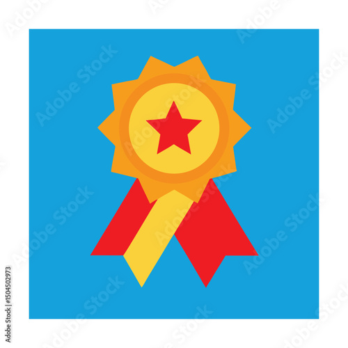 Gold Medal Icon with Red Ribbon Design