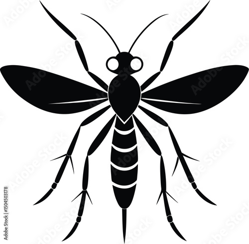 WebBlack Silhouette of a Mosquito Insect with Striped Abdomen Vector Art