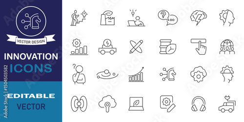 Innovation icon set. Collection of technology, success, start up, idea, brainstorming, solution and more. UI icon thin line set. Vector illustration.