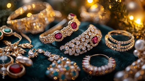 Luxurious gold jewelry with rubies and diamonds