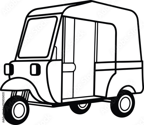 Black and white tuk-tuk isolated on white background