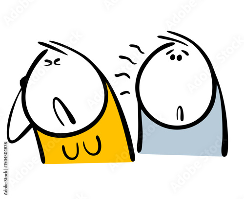 Cartoon woman winces and turns away from the smelly man. Vector illustration of a teenage caricature boy who smells bad of sweat or strong perfume.