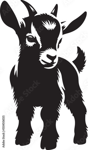 Baby Goat Black Silhouette Vector, Cute Farm Animal Clipart & Rustic Livestock Design