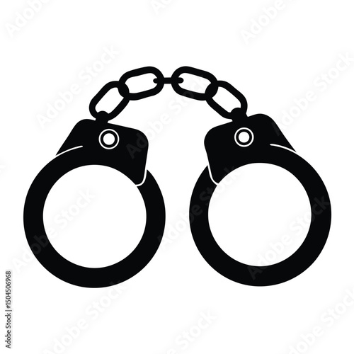 Silhouette of handcuff illustration features a sturdy chain connecting the circular wrist restraints