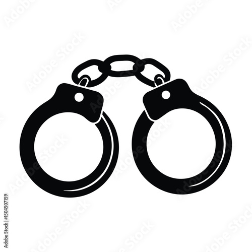 Silhouette of handcuff illustration features a sturdy chain connecting the circular wrist restraints