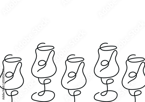 poster with a figured glass for various drinks drawn with several lines in line art style