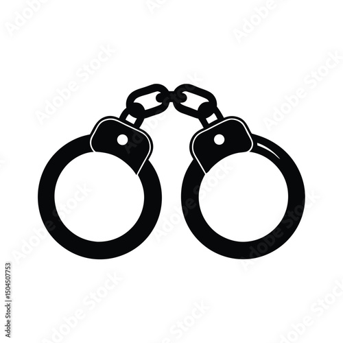 Silhouette of handcuff illustration features a sturdy chain connecting the circular wrist restraints