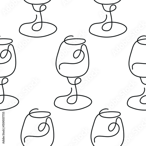 pattern with a round glass for any wine drawn with several lines in line art style