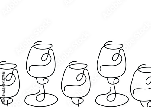 poster with a round glass for any wine drawn with several lines in line art style