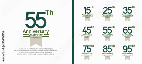set of anniversary logo style with white ribbon. vector design green color for celebration