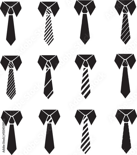 Simple modern black tie or neck tie icon set vector silhouette