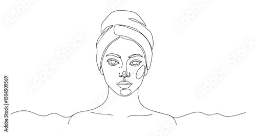 serene woman during spa in lineart with a minimalist touch