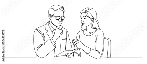 pharmacist explaining medication to woman lineart with a clean aesthetic