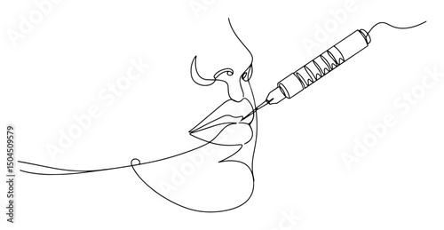 lip injection procedure illustrated as elegant one-line sketch