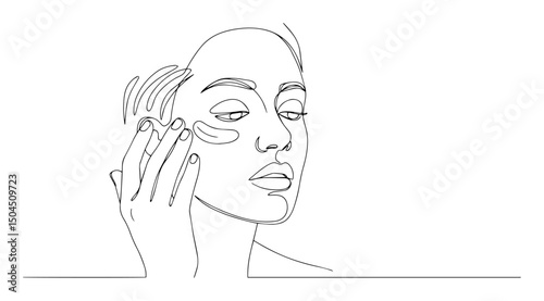 woman applying face cream in skincare routine elegant one-line sketch