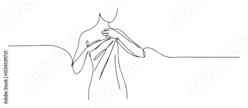 woman touching shoulder in pain elegant one-line sketch