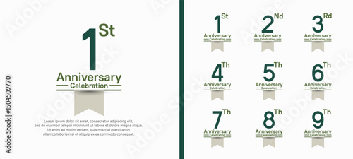 set of anniversary logo style with white ribbon. vector design green color for celebration