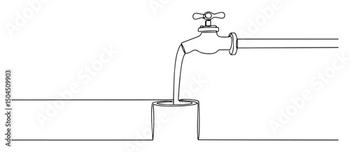 water faucet pouring liquid into container abstract continuous-line silhouette