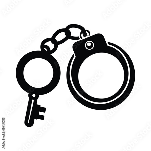 Silhouette of handcuff illustration features a sturdy chain connecting the circular wrist restraints
