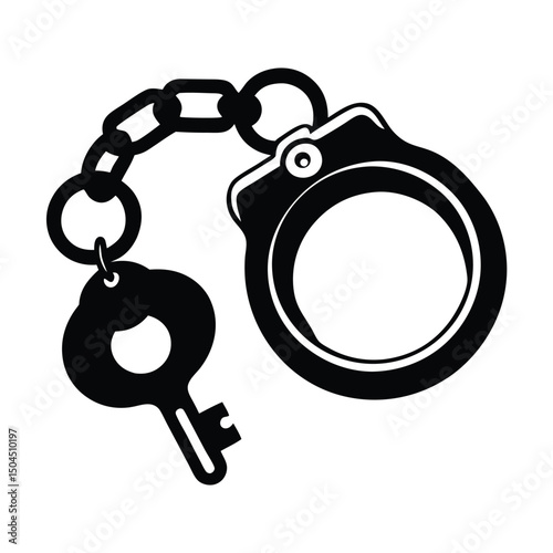 Silhouette of handcuff illustration features a sturdy chain connecting the circular wrist restraints