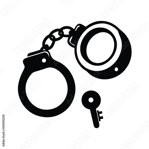 Silhouette of handcuff illustration features a sturdy chain connecting the circular wrist restraints