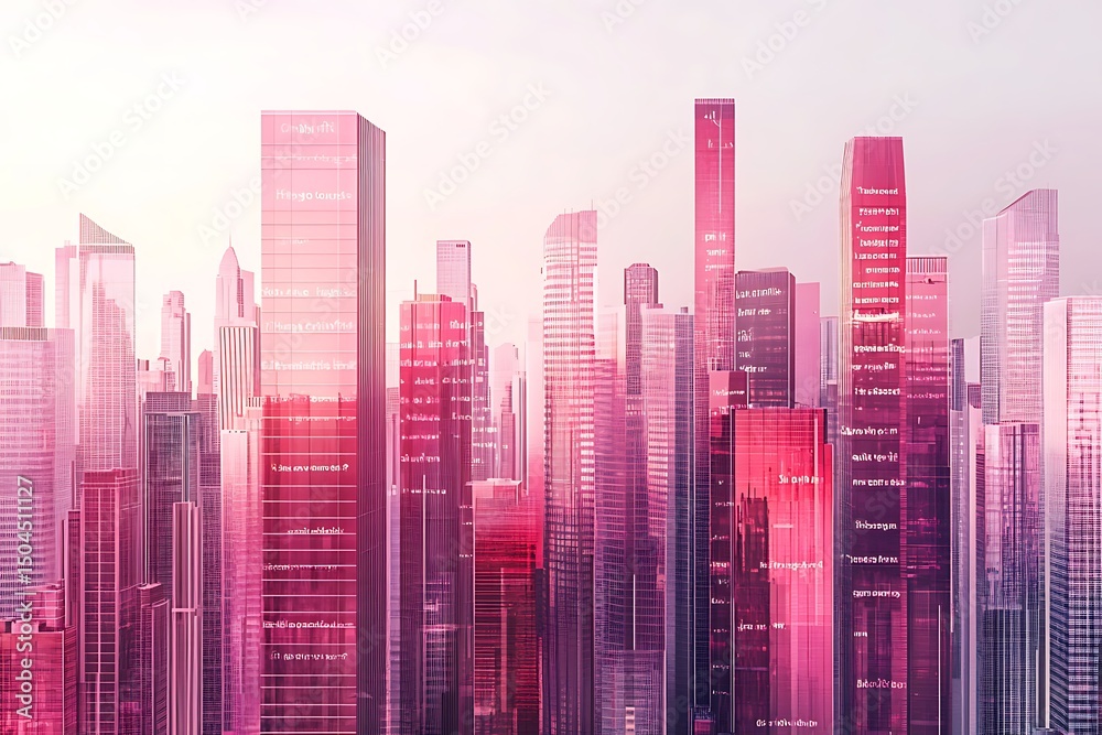 Fototapeta premium Pink Cityscape Urban Development and Architectural Design