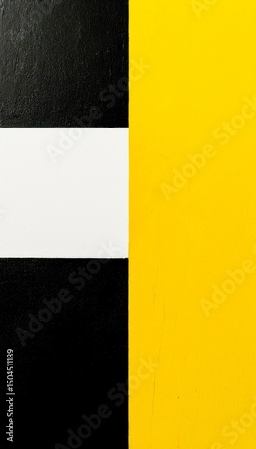 A close-up of a divided surface featuring black, white, and yellow sections. The colors are bold and contrasting, creating a modern and minimalist aesthetic.