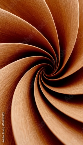 A close-up view of a spiral pattern made from brown paper. The texture is smooth and the color is warm, creating a visually appealing design.