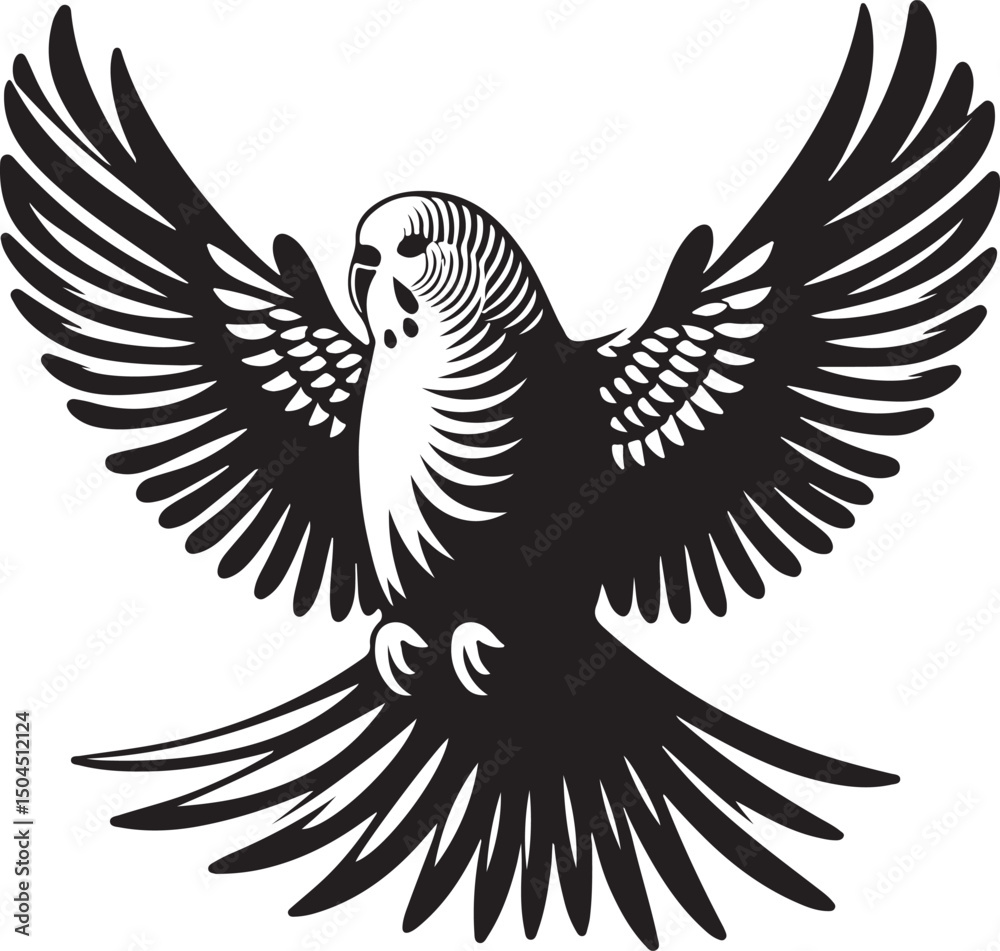 Fototapeta premium Budgie Black Silhouette Vector, Pet Bird Clipart & Tropical Avian Design