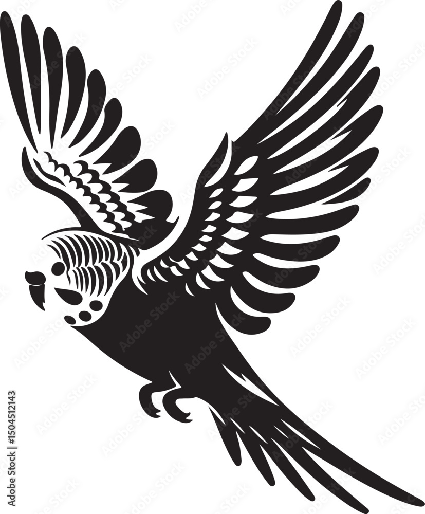 Obraz premium Budgie Black Silhouette Vector, Pet Bird Clipart & Tropical Avian Design