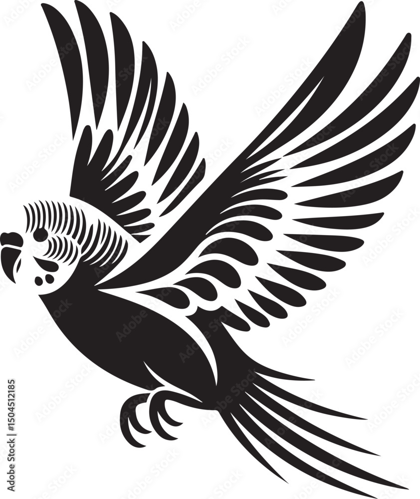 Obraz premium Budgie Black Silhouette Vector, Pet Bird Clipart & Tropical Avian Design