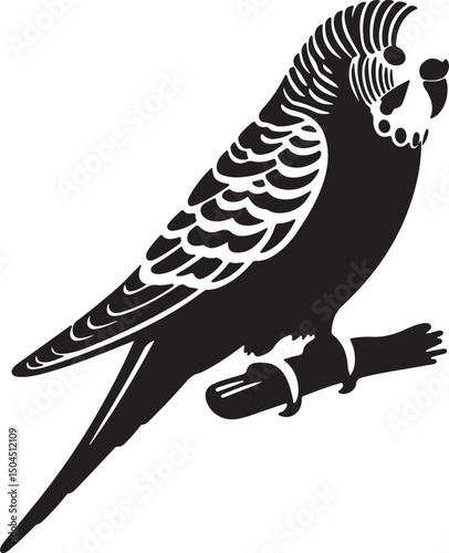 Budgie Black Silhouette Vector, Pet Bird Clipart & Tropical Avian Design