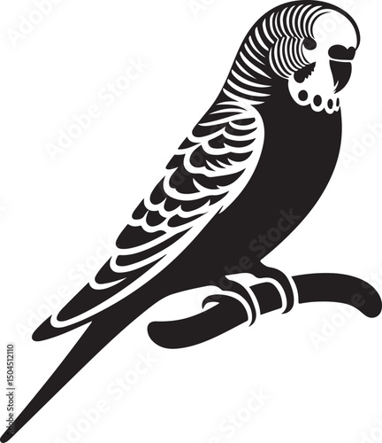 Budgie Black Silhouette Vector, Pet Bird Clipart & Tropical Avian Design