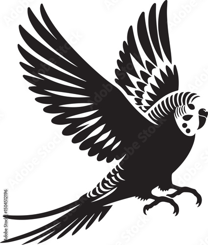 Budgie Black Silhouette Vector, Pet Bird Clipart & Tropical Avian Design