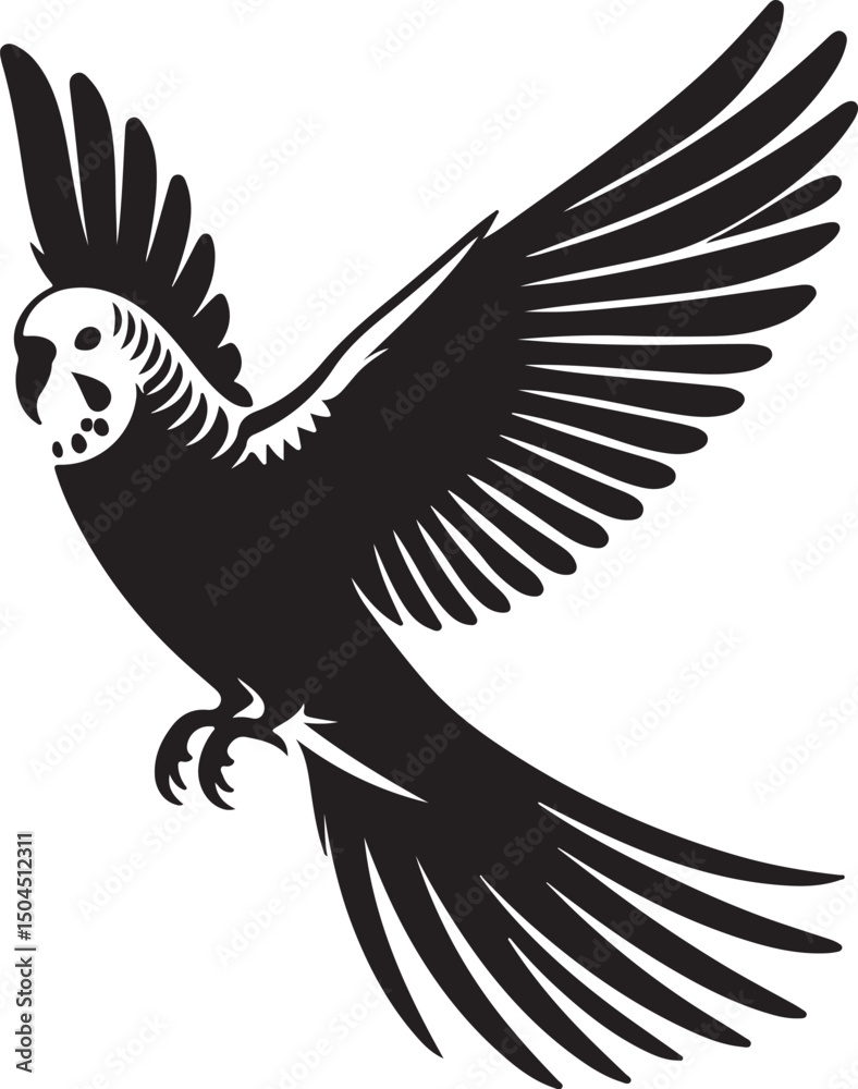 Obraz premium Budgie Black Silhouette Vector, Pet Bird Clipart & Tropical Avian Design