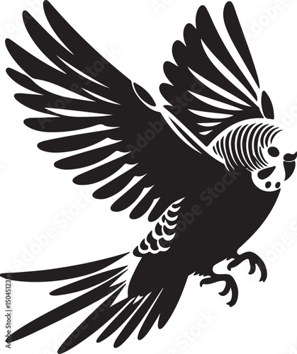 Budgie Black Silhouette Vector, Pet Bird Clipart & Tropical Avian Design