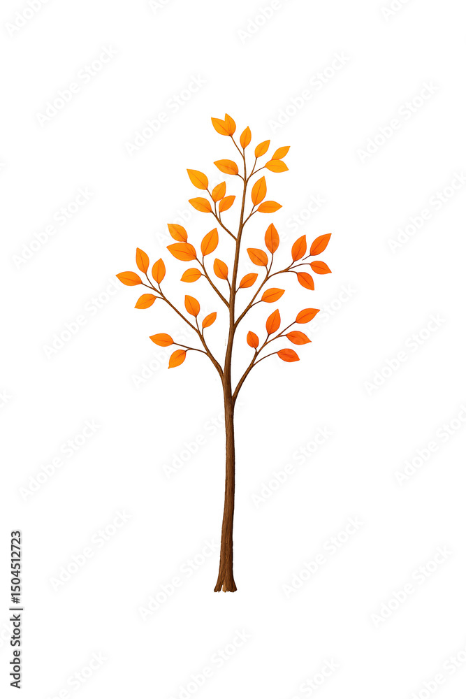 Fototapeta premium Autumnal Tree Silhouette: Depicting a slender tree adorned with vibrant autumnal leaves, evoking the essence of fall's artistry in a minimal yet captivating illustration.
