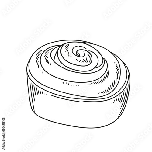 Hand-drawn lineart drawing of a cinnamon roll for a bakery or cafe, menus, cards, and graphic design. Minimalist
