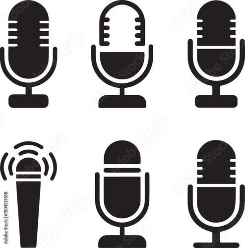  A set of vector silhouette microphone icons