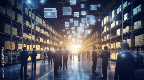 Efficient cloud logistics management  employees using tablets for inventory and product tracking