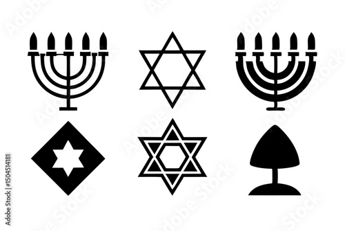 Minimalist Hanukkah Icon Set with Menorah and Dreidel
