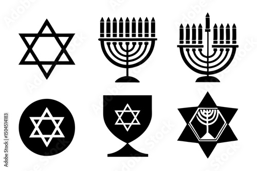 Hanukkah Silhouettes of Traditional Symbols Vector