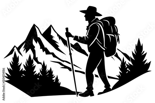 Hiking Silhouette Vector of Adventurer with Backpack