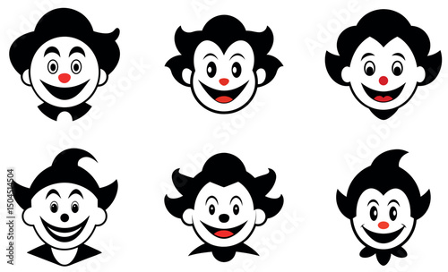 Cartoon Clown Faces in Black and White